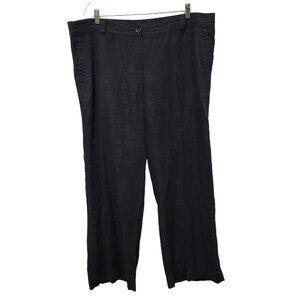 Lands End Womens Size 18 Pants Linen Hi Waist Wide Leg Pockets Washable Black